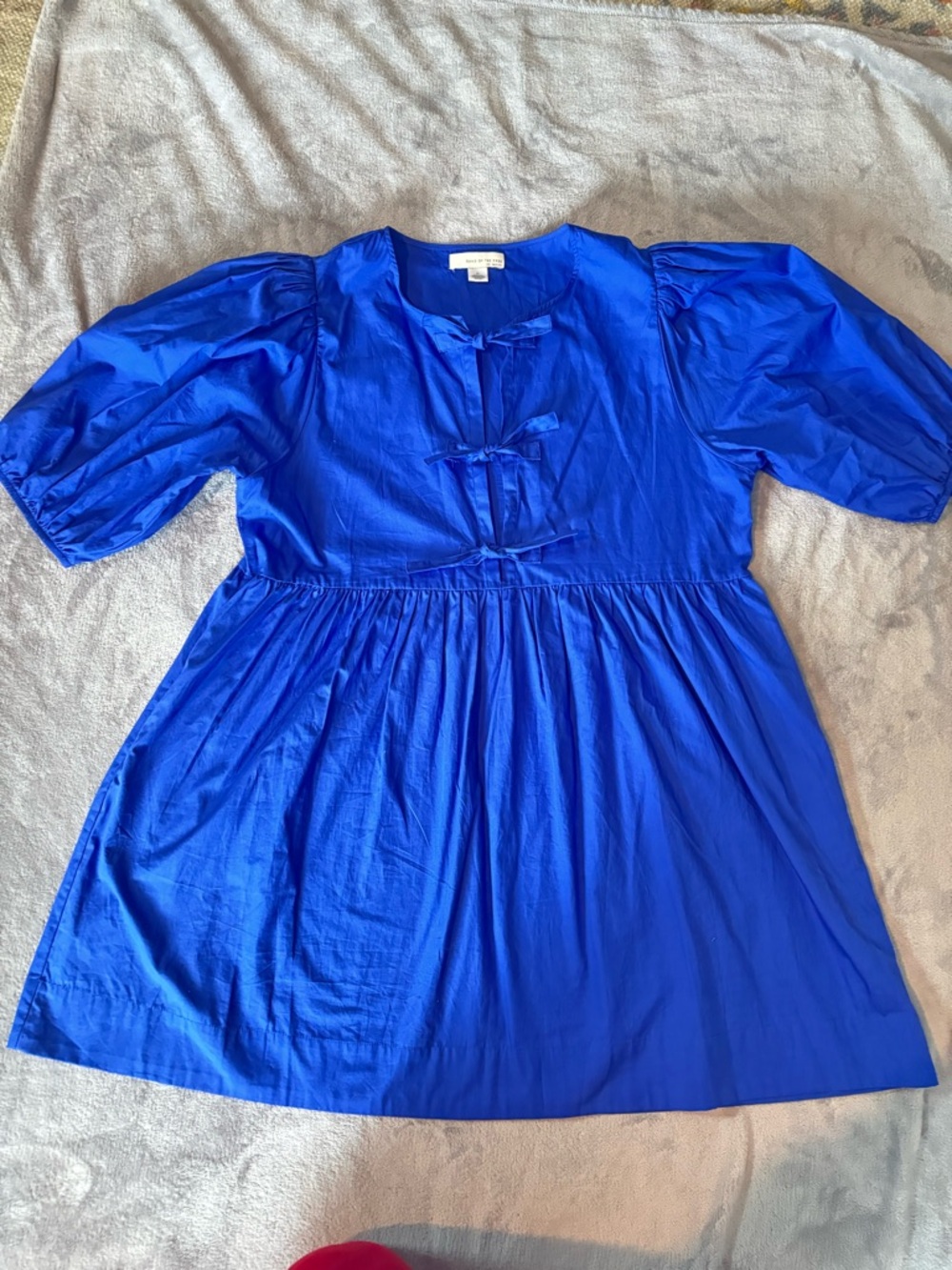 Bright Blue Puff-Sleeve Mini Dress with Tie Front
